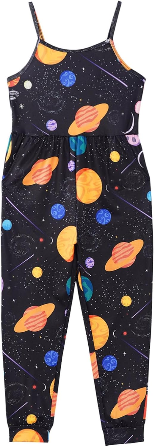 FEESHOW Girls Print Spaghetti Strap Cami Jumpsuit Toddler Summer One Piece Elastics Waistband Boho Romper Overalls