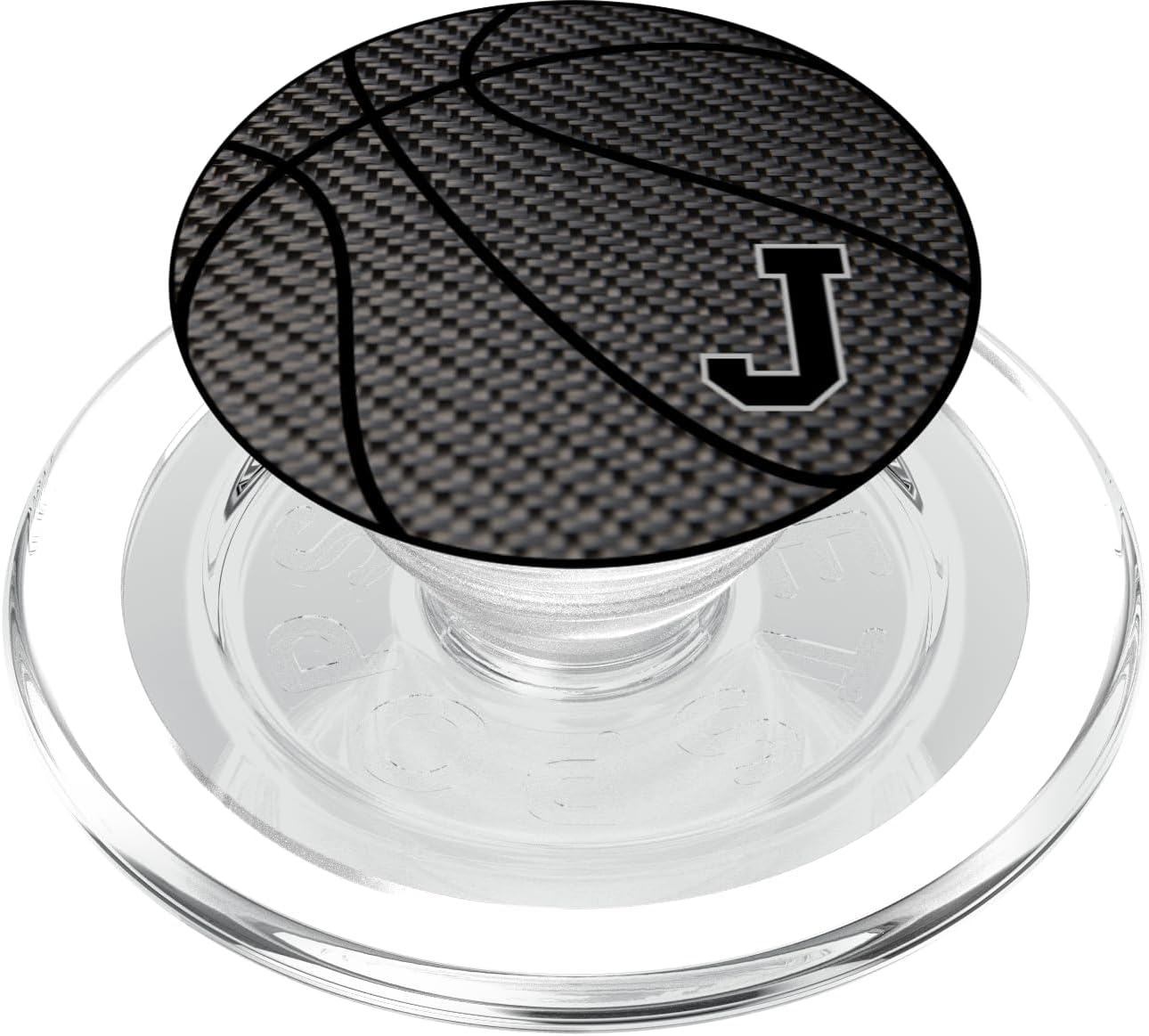 Basketball Letter J Black Phone Stand, Initial J for Men PopSockets PopGrip for MagSafe
