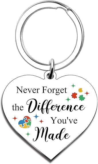 isiyu Autism Awareness Support Token Stainless Steel Keychain | Never Forget Difference Youve Made Inspirational Appreciation Gift for Teachers Students Graduation Thanksgiving