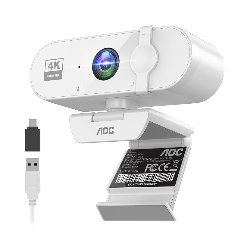 AOC Streaming Camera with Noise-Canceling Mic, White