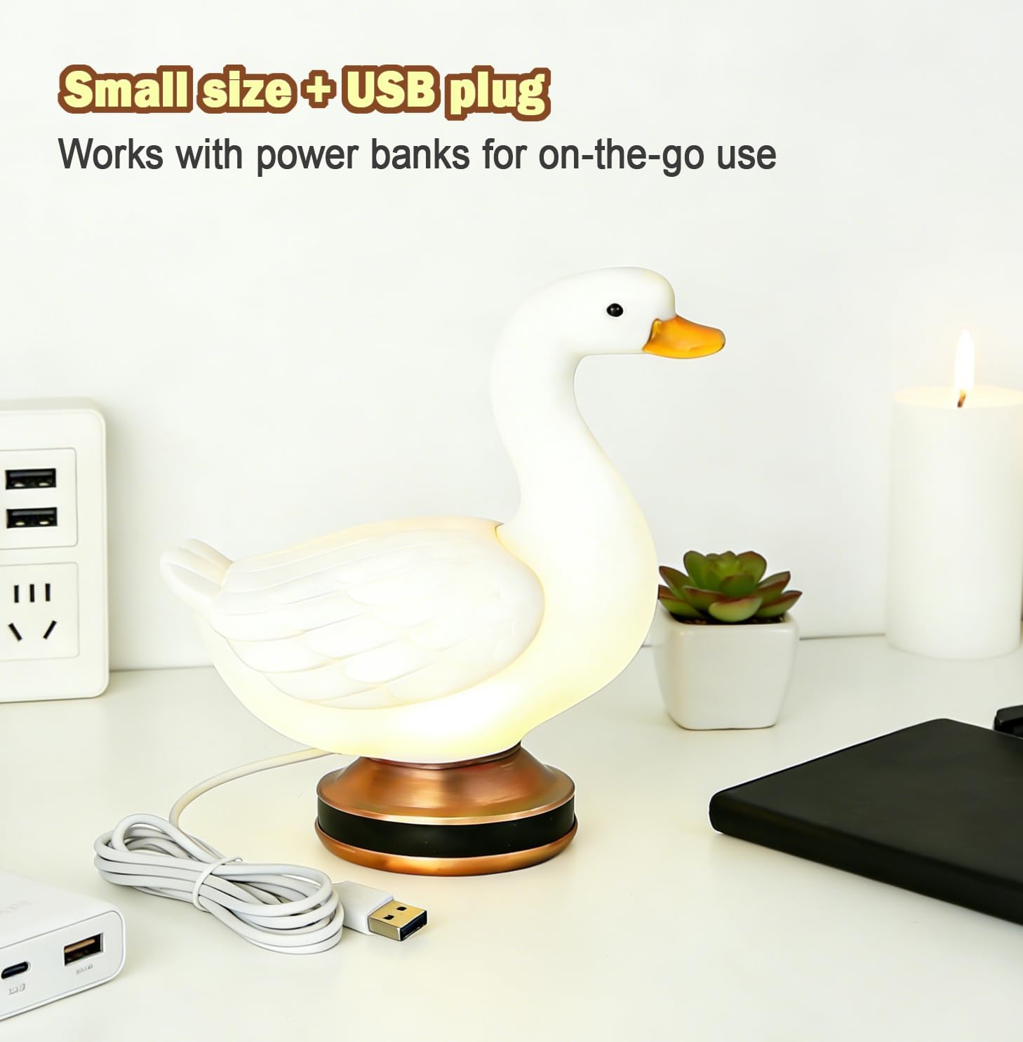 Eastyle Goose Night Light with Bow and Tie Accessories, Decorative Goose Shaped Table Lamp, Warm White USB Plug-in Goose Lamp, Cute Goose Nightlight, Resin Desk Light for Bedroom Shelf Decor Gift