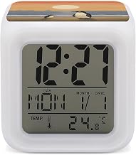 Two Penguins Pictures Alarm Clock Night Light Alarms for Bedroom Smart Digital Alarm Clock LED Display Clocks with 7 Colorful Ambient Lights Sleep Timer for Heavy Sleepers Simple Operation