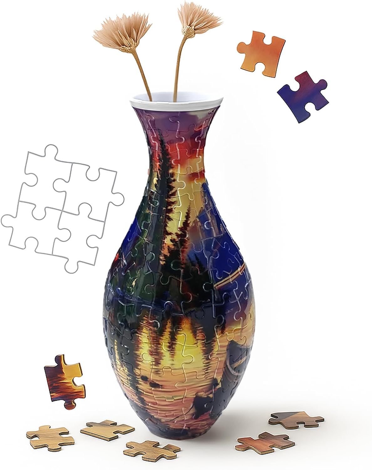 3D Puzzle Vase Unique Flower Vase for Adults Made by 162 Crved Plastic Puzzle, Relax Puzzles for Adults, DIY Jigsaw Creative Gift for Parents & Housewarming