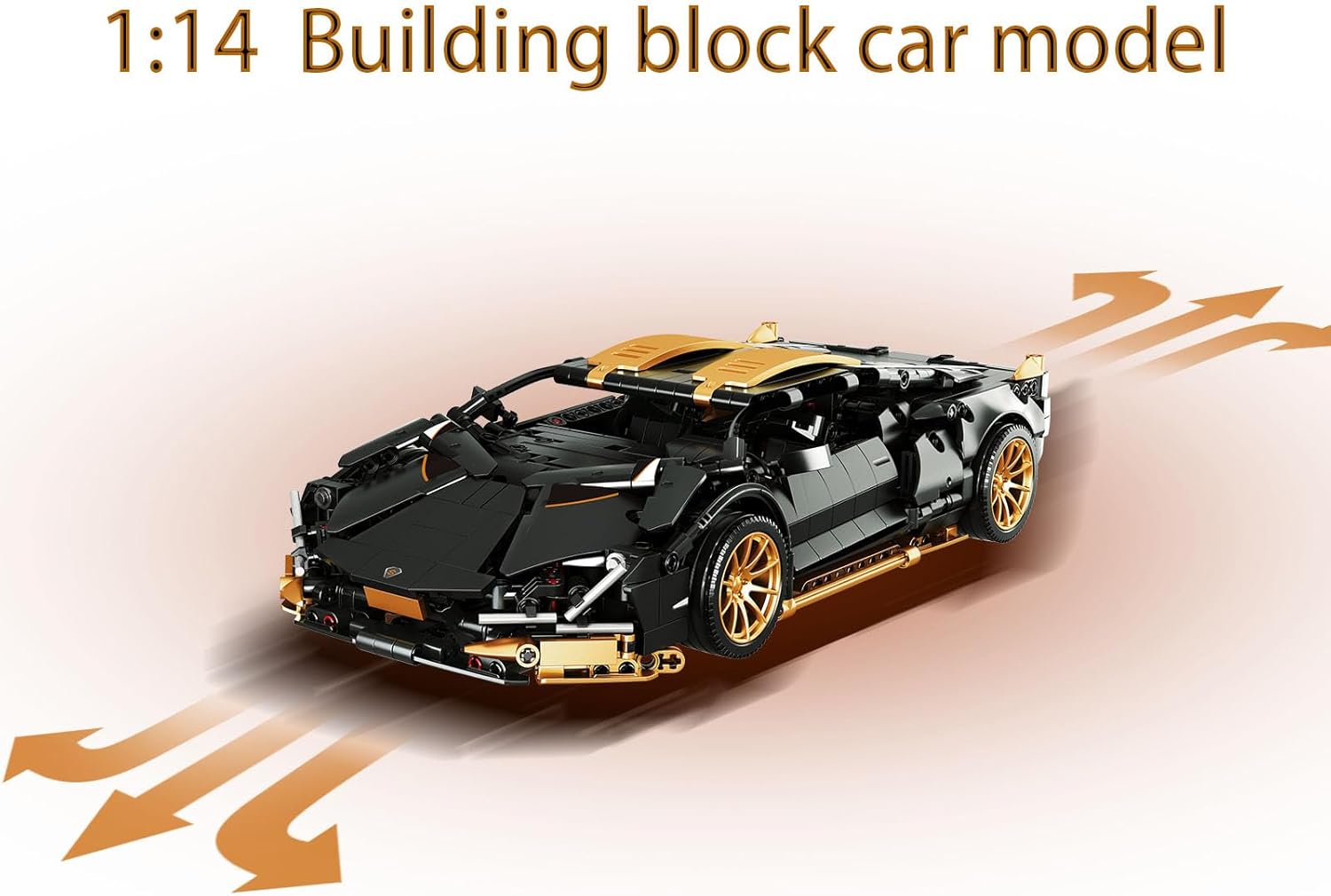 1:14 Scale Super Sports Car Building Blocks Set, 1261 PCS Technic Car Model with Iconic Scissor Doors, Collectible STEM Toy Gift for Enthusiasts, Kids 8-12 & Adults, Black Gold Racing Car