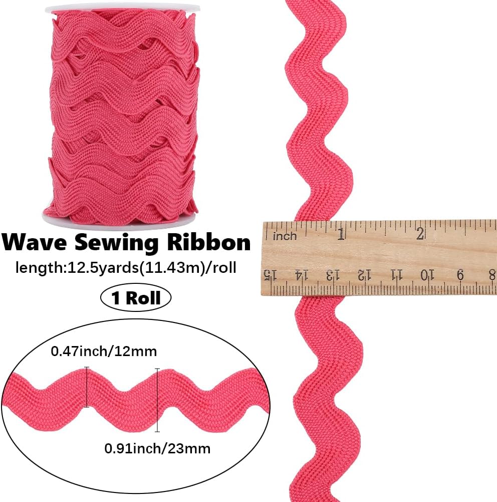 GORGECRAFT 12.5 Yards Polyester Rick Rack Trim 1/2 Inch RIC Rac Zig Zag Wavy Ribbon Light Coral Rickrack S Shaped Lace Ribbon Woven Braided Fabric with Spool for Sewing DIY Crafts Christmas