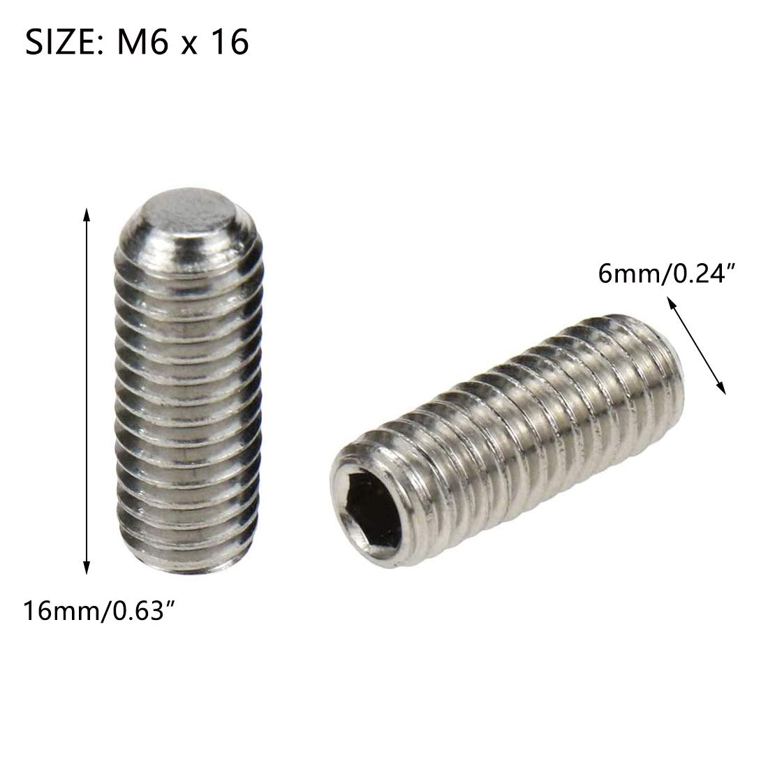 Sscon 100PCS M6x16mm Internal Hex Socket Set Grub Screws 201 Stainless Flat