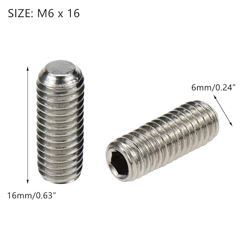 Miniatura 2 de Sscon 100PCS M6x16mm Hexagonal interno Juego de tornillos de agarre 201 Acero inoxidable Punto plano Tornillo