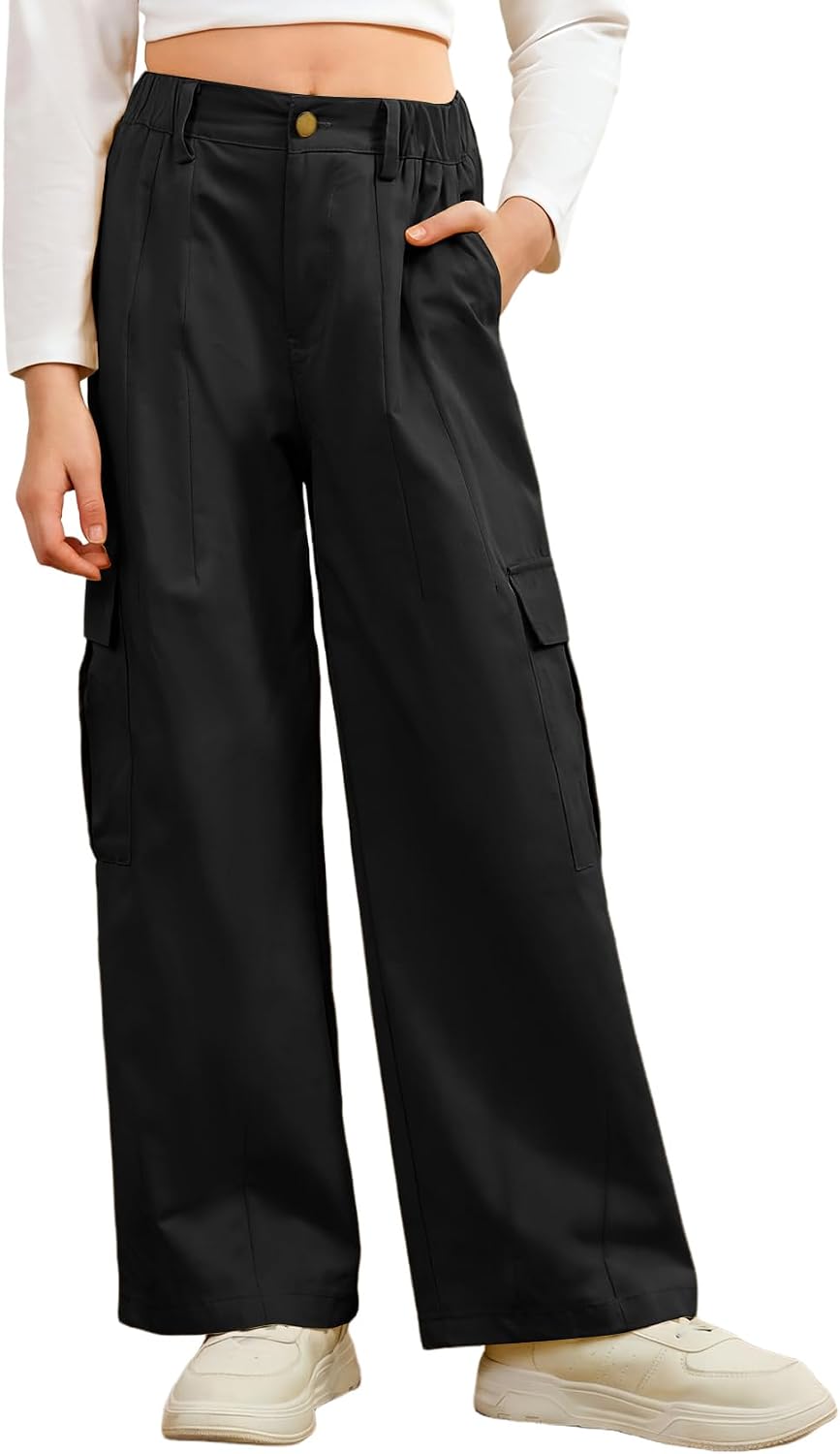 Wyeysyt Girls Sweatpants Baggy Wide Leg Jogger Trousers Cargo Pants Elastic Waist with Pockets