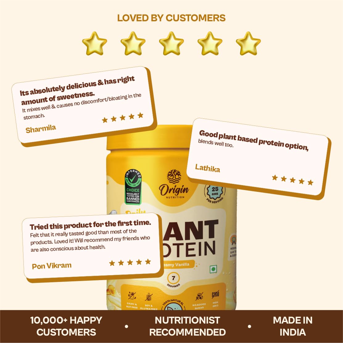 Origin Nutrition Plant Protein Powder, Creamy Vanilla | Gentle on the Gut, No Bloating | 25g Pea Protein Isolate + Pumpkin Seed | Vegan, Third-Party Tested | 7 Servings, 278g — Amazon image 8