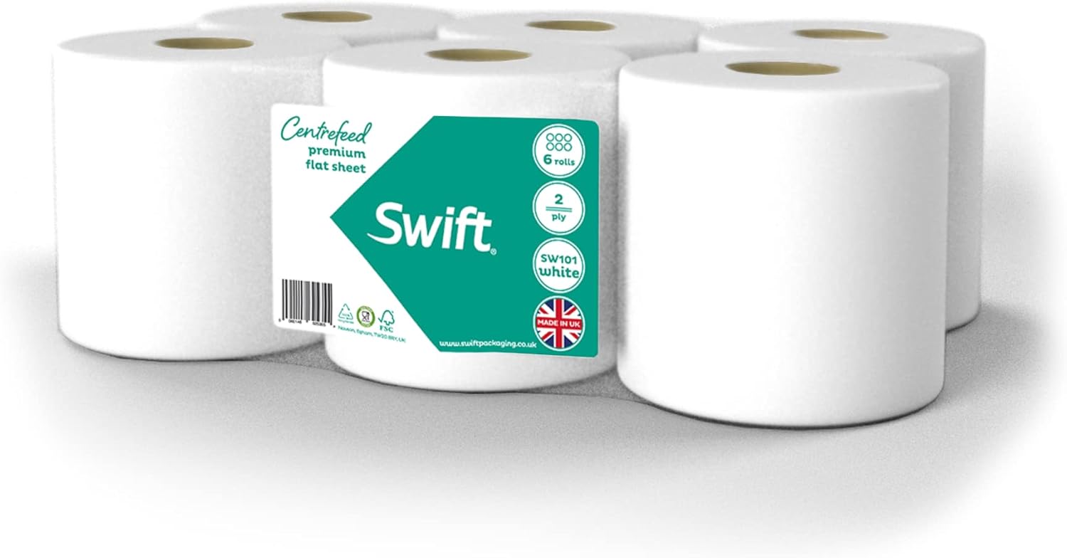 Swift Centrefeed Paper Tissue Rolls 6 Pack Premium Food Grade Quality