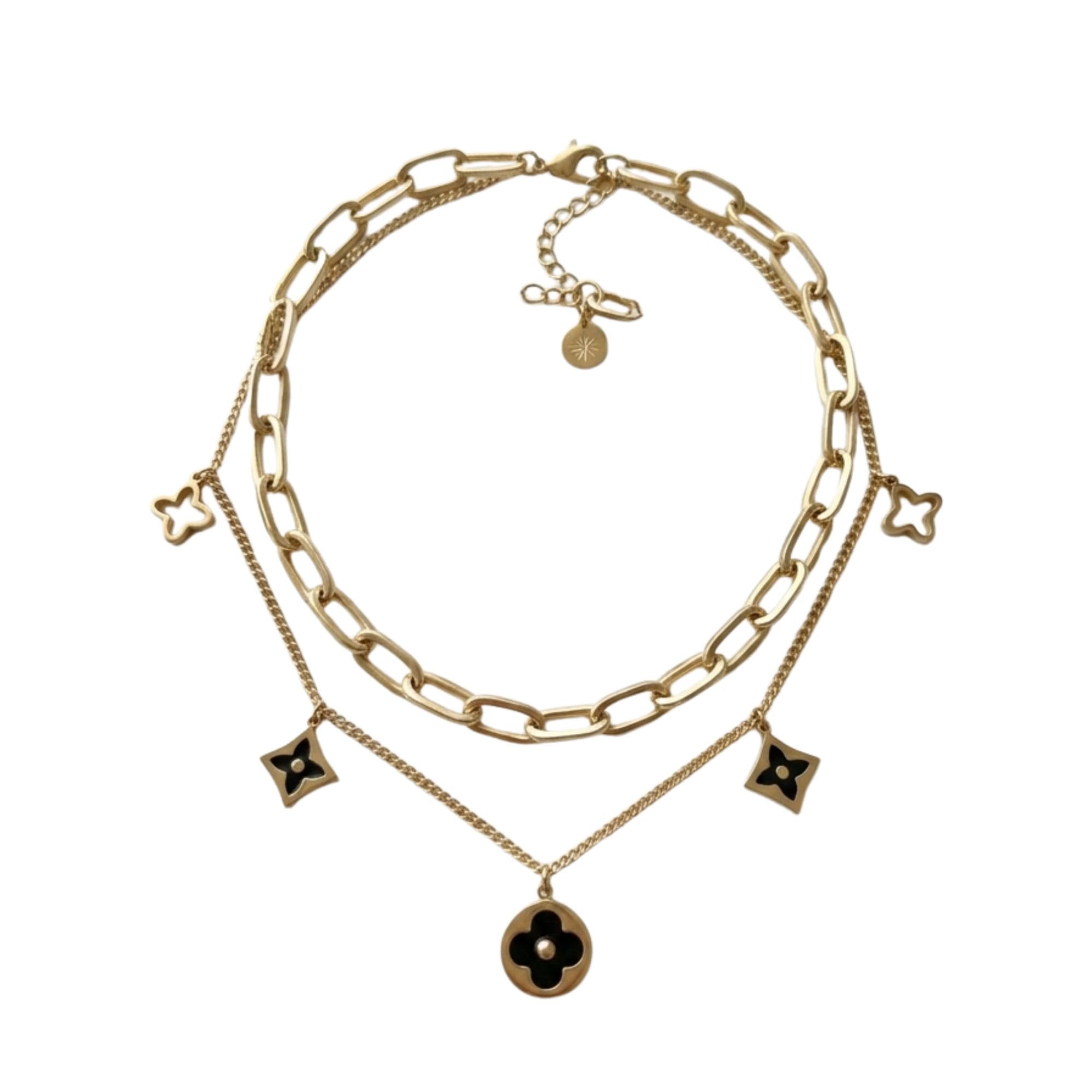Black Clover Layered Necklace | Gold-Plated Paperclip Chain | Trendy Imitation Jewelry-image-33