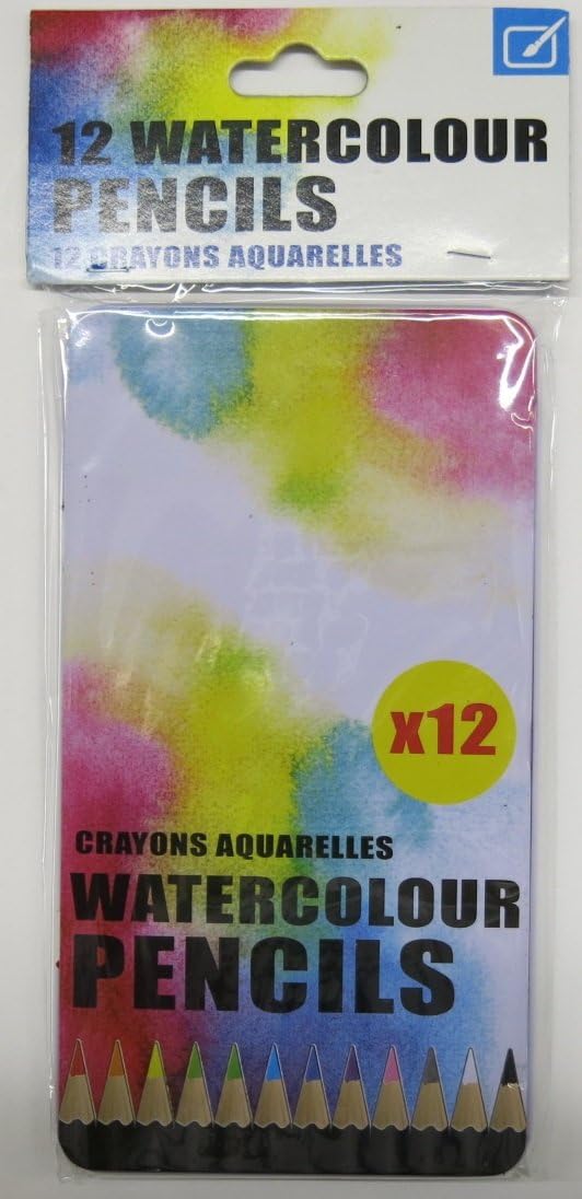 12 assorted colours watercolour artists colouring pencils in metal storage tin case