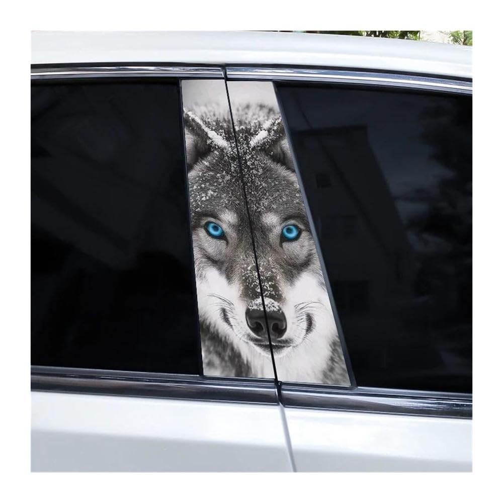 Decorative Items 2pcs Blue Eyes Wolf Car B-Pillar Sticker DIY Car Center Column Decal Waterproof(Q)