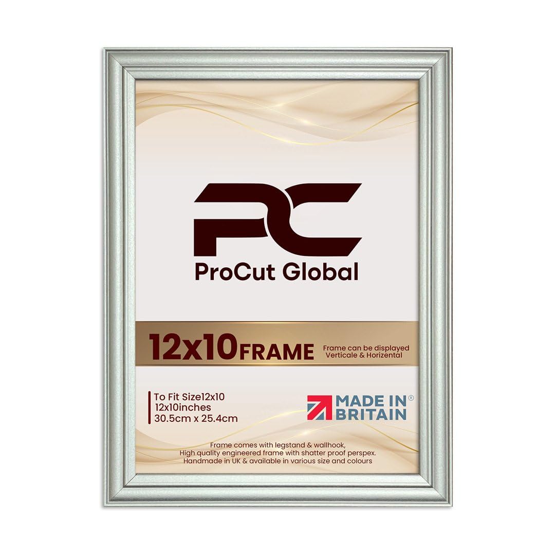 Procut Global 12X10 Silver Picture Frames - Classic Wooden Photo Frame with Shatterproof Perspex for Wall or Tabletop - Perfect for Posters, Certificates & Prints - Sizes & Colors Available โ image 1