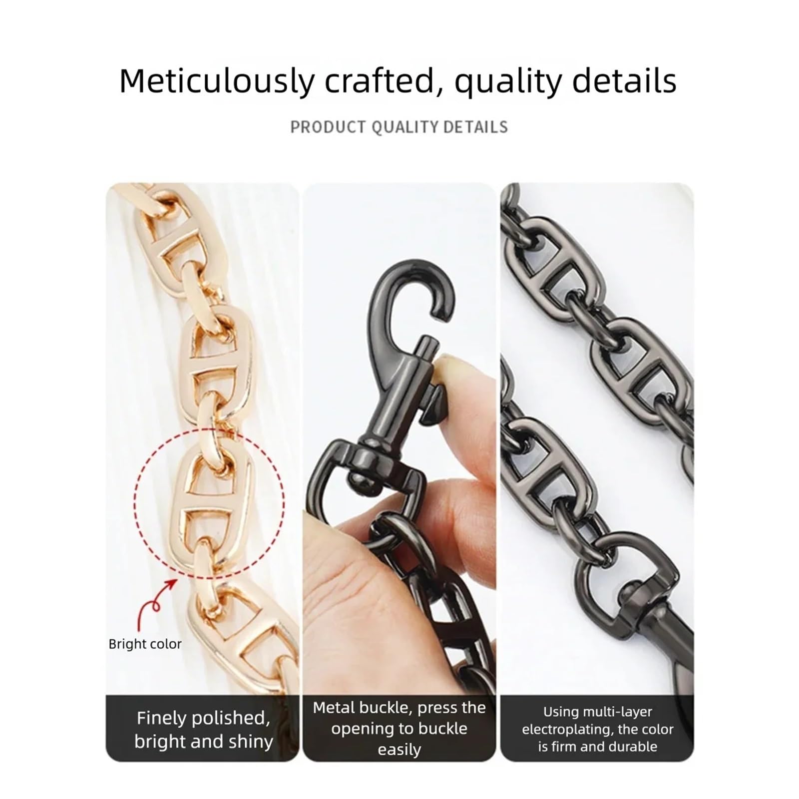 Correa de cadena for bolso, extensible oro antiguo for bolsos, reemplazo Metal con hebillas, accesorio for DIY Para Bolsos DIY(Gunmetal Chain,100cm)