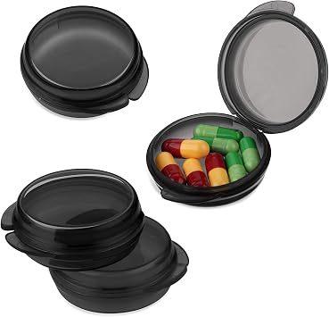 4 Pcs Mini Pill Organizer Small Pill Box Cute Portable Pill Case for Pocket Purse Travel Storage Containers Earplug Case Medicine Dispenser Vitamin Holder4 Black