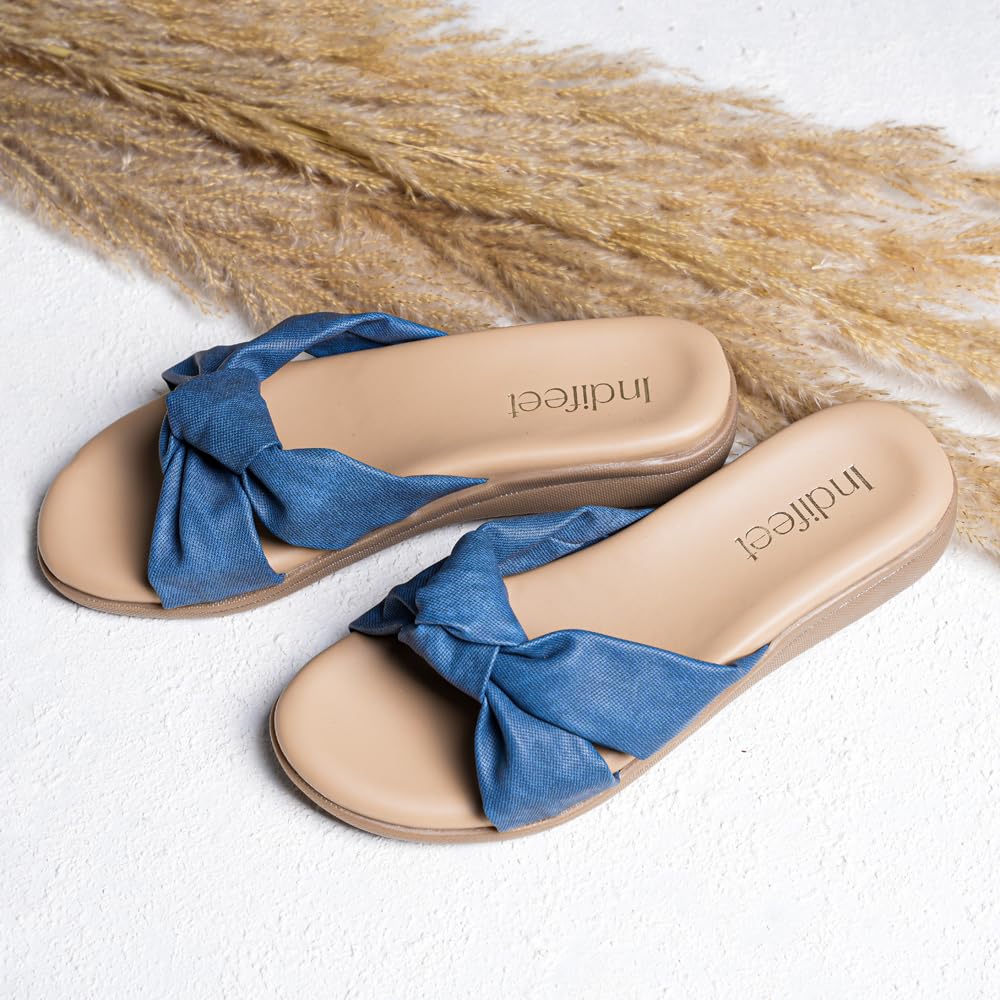 Indifeet Comfortable & Cushioned Footbed Flats for Women, Denim Blue, UK 6 2