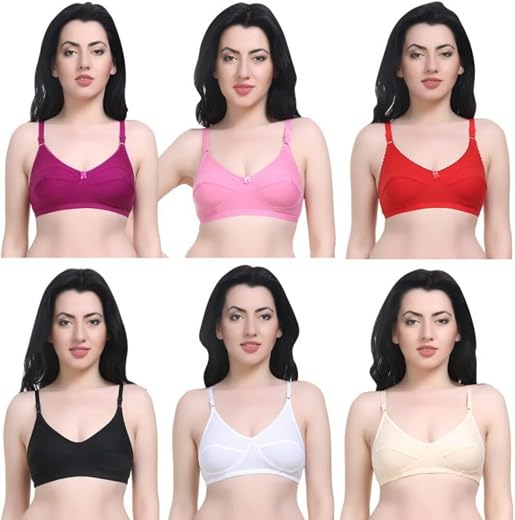 j.MOMANI Women's Cotton Non-Padded Wired T-Shirt Bra Combo Pack of 6|Everyday Non Padded Bra for Women Combo Pack of 6