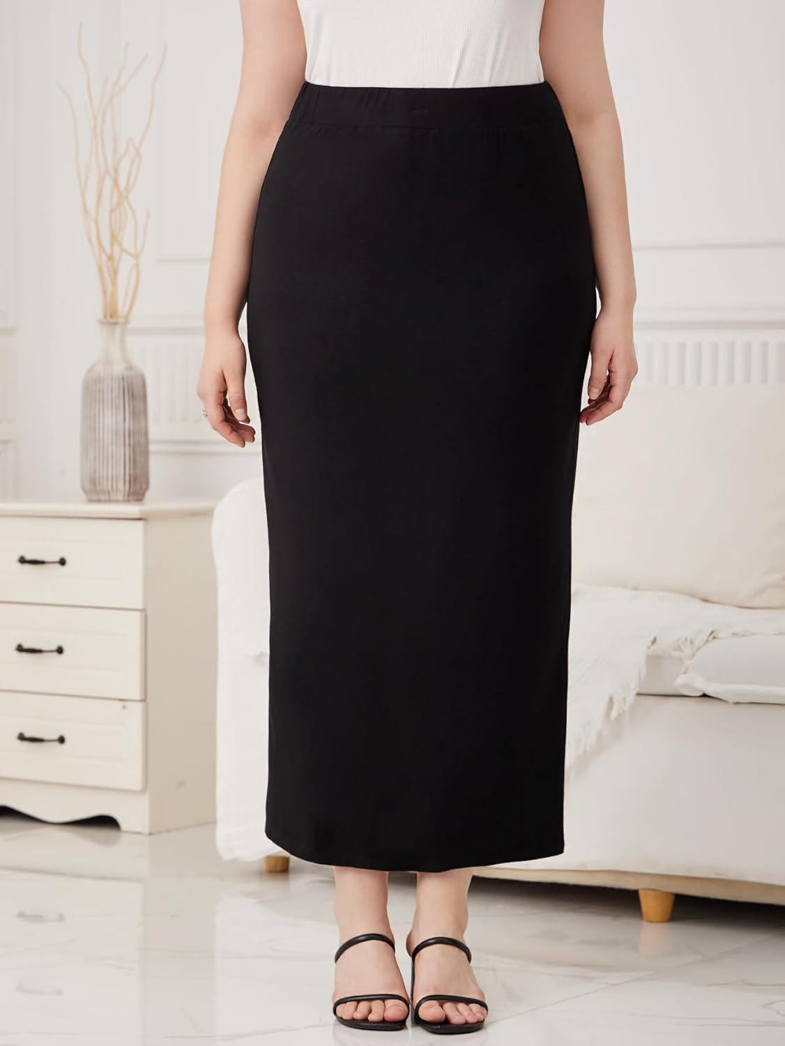 Milumia Women's Plus Size High Elastic Waist Long Bodycon Maxi Pencil Skirt - Image 3