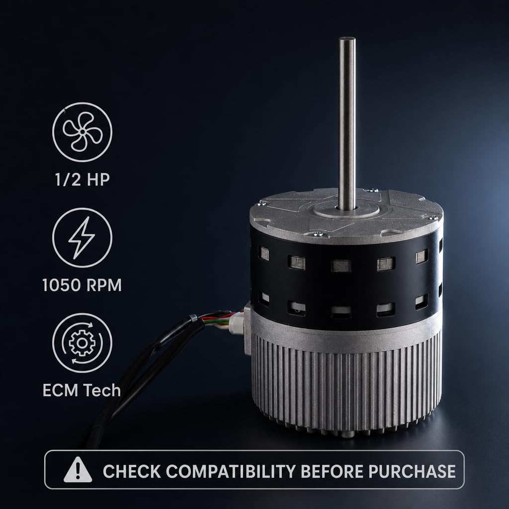 X13 ECM Blower Motor 1/2 HP 1050 RPM, Frame 48, Hoop Included | Frame 48 constant-torque ECM motor with direct drive and mounting hoop for compatible furnaces and air handlers.