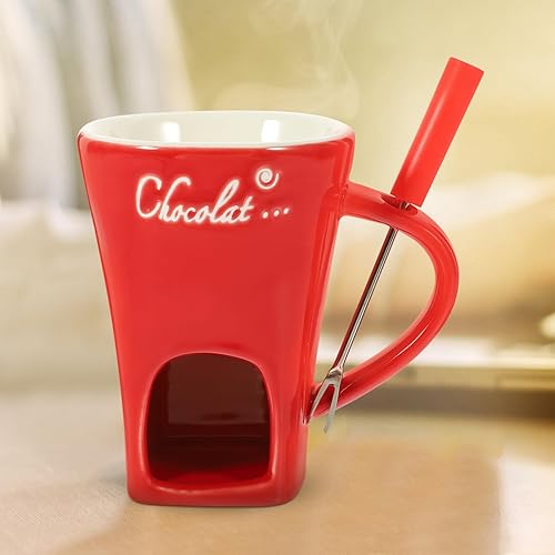 Miniatura 8 de Luxshiny 1 juego de tazas de fondue con tenedores de cerámica, calentador de mantequilla de chocolate, taza de fusión de chocolate, taza de té
