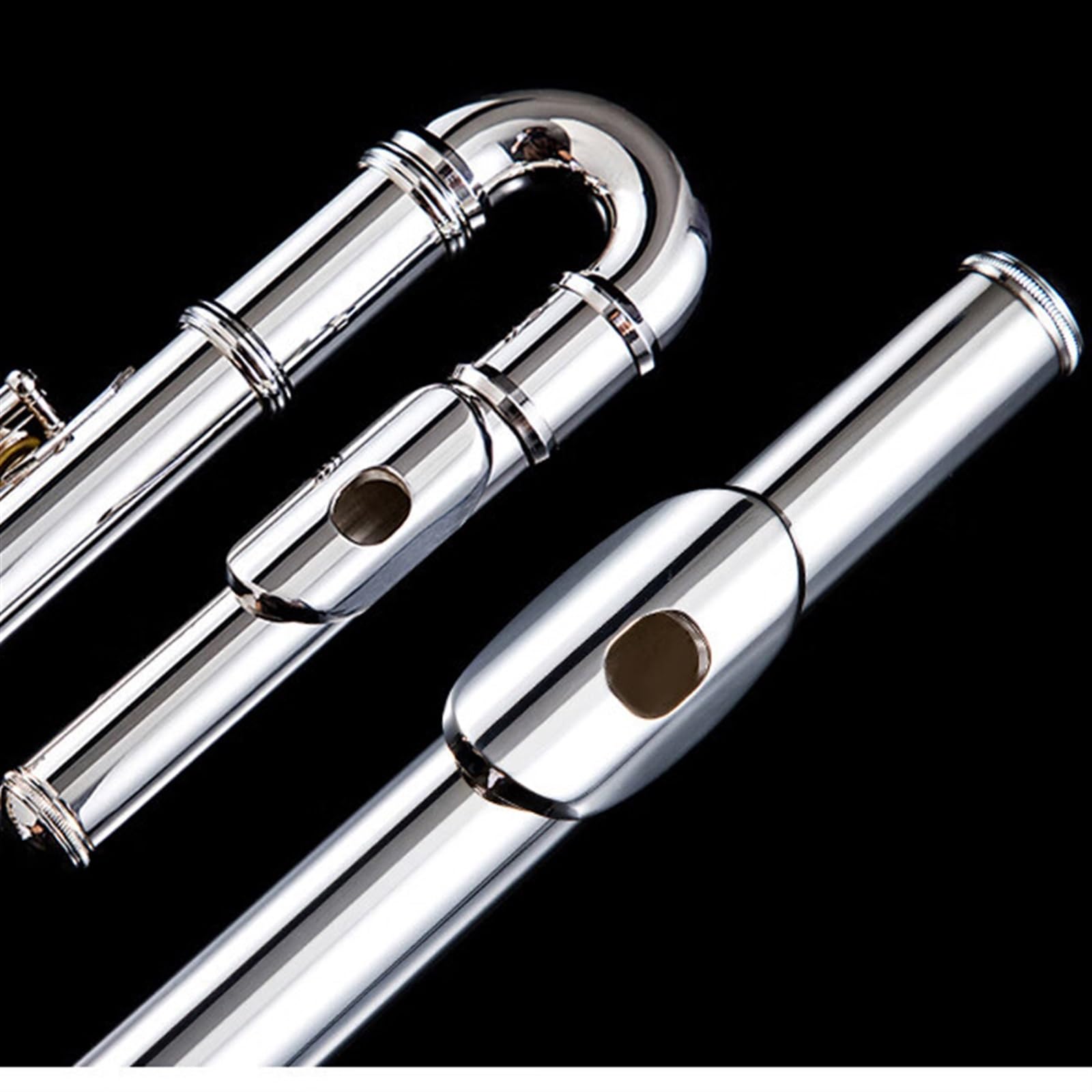 Flauto 16 Fori Aperti E Chiusi Argentati C-key E-key Curvo Tubo Curvo Doppia Testa(Closed)