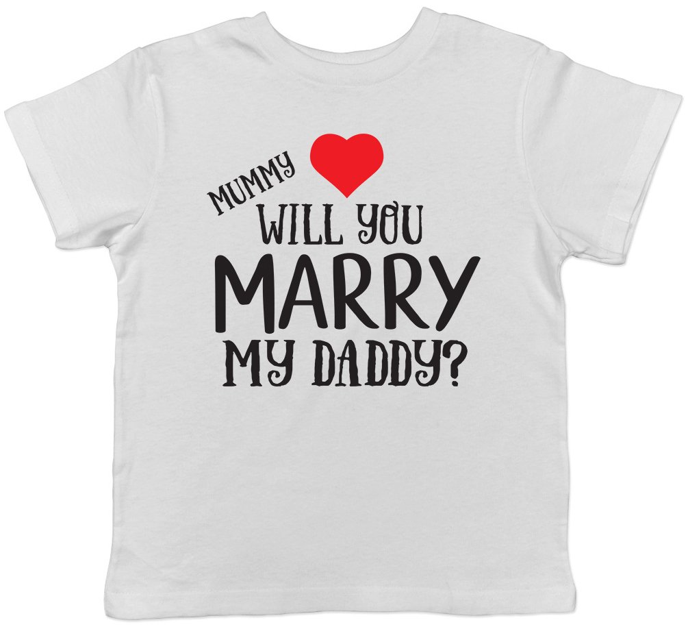 Shopagift Mummy Will You Marry My Daddy? Valentines Love Heart Proposal Girls & Boys Childrens Kids Short Sleeve T-Shirt White