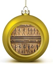 Egypt Hieroglyphics Christmas Ball Ornaments - Golden Shatterproof Plastic Vintage Rustic Xmas Tree Decorations Pendant for Family Holiday Wedding Party Xmas Hanging Decoration