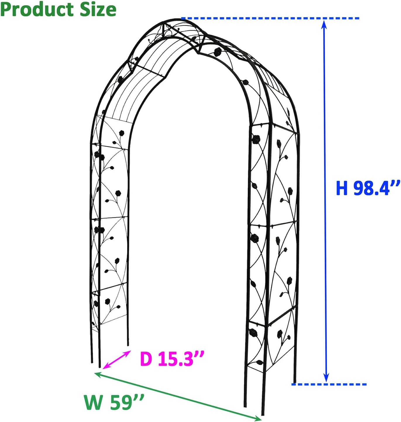 BILEK Metal Garden Arch Wedding Arch Garden Arbor Archway with Trellis Wall for Climbing & Hanging Plants for Climbing Plants, Wedding,Outdoor Patio Décor, 59×15.3×98.4in, Black