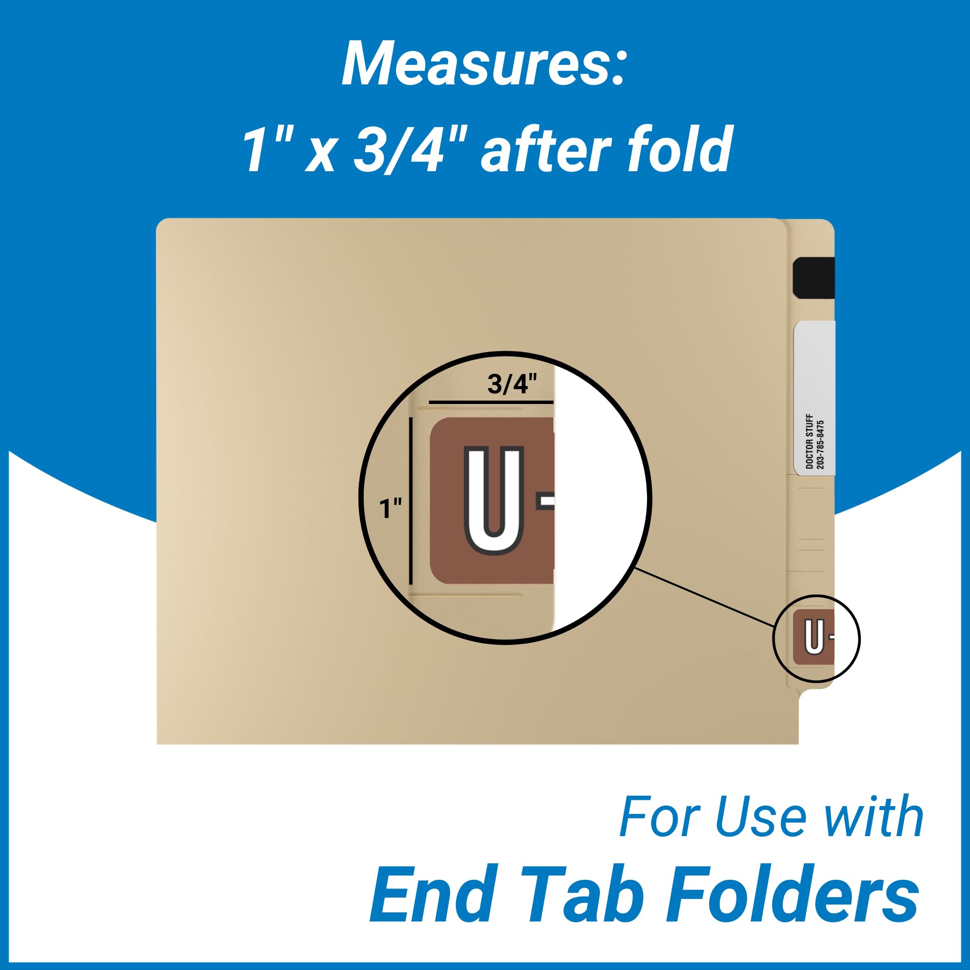 File Folder Alphabet Labels - Letter 'U', Dark Brown, 100-Pack (Fits Smead SMAM Series)