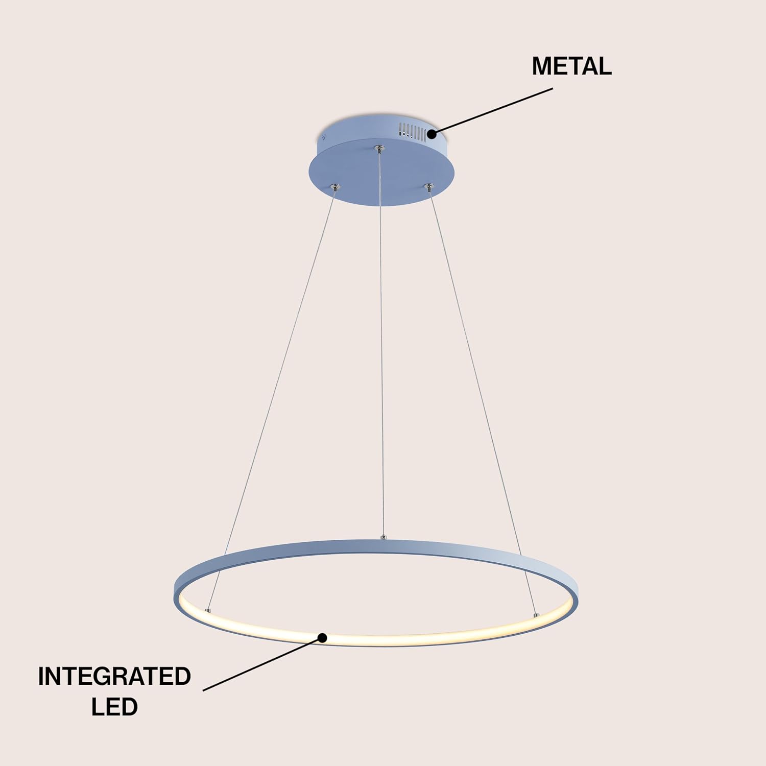 JONATHAN Y 23.75" Blue Modern Integrated LED Pendant Light, Dimmable Round Hoop Chandelier for Kitchen Island, Dining Room, Adjustable Height Metal Hanging Light (JYL7203D)