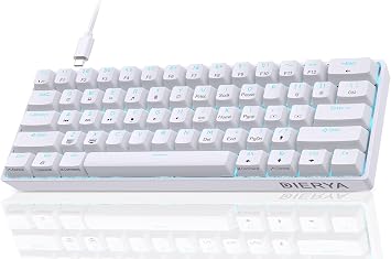 Dierya DK61SE 60% Gaming Keyboard, Wired, US QWERTY, Blue Switches, White