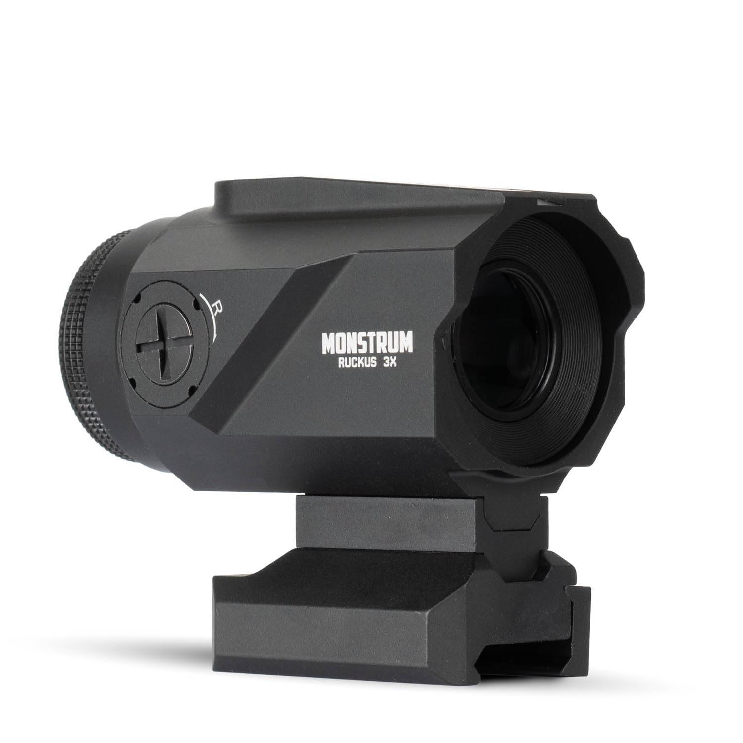 Monstrum Ruckus (e) 3X Prism Scope with Electronic Button Control and Shake Awake
