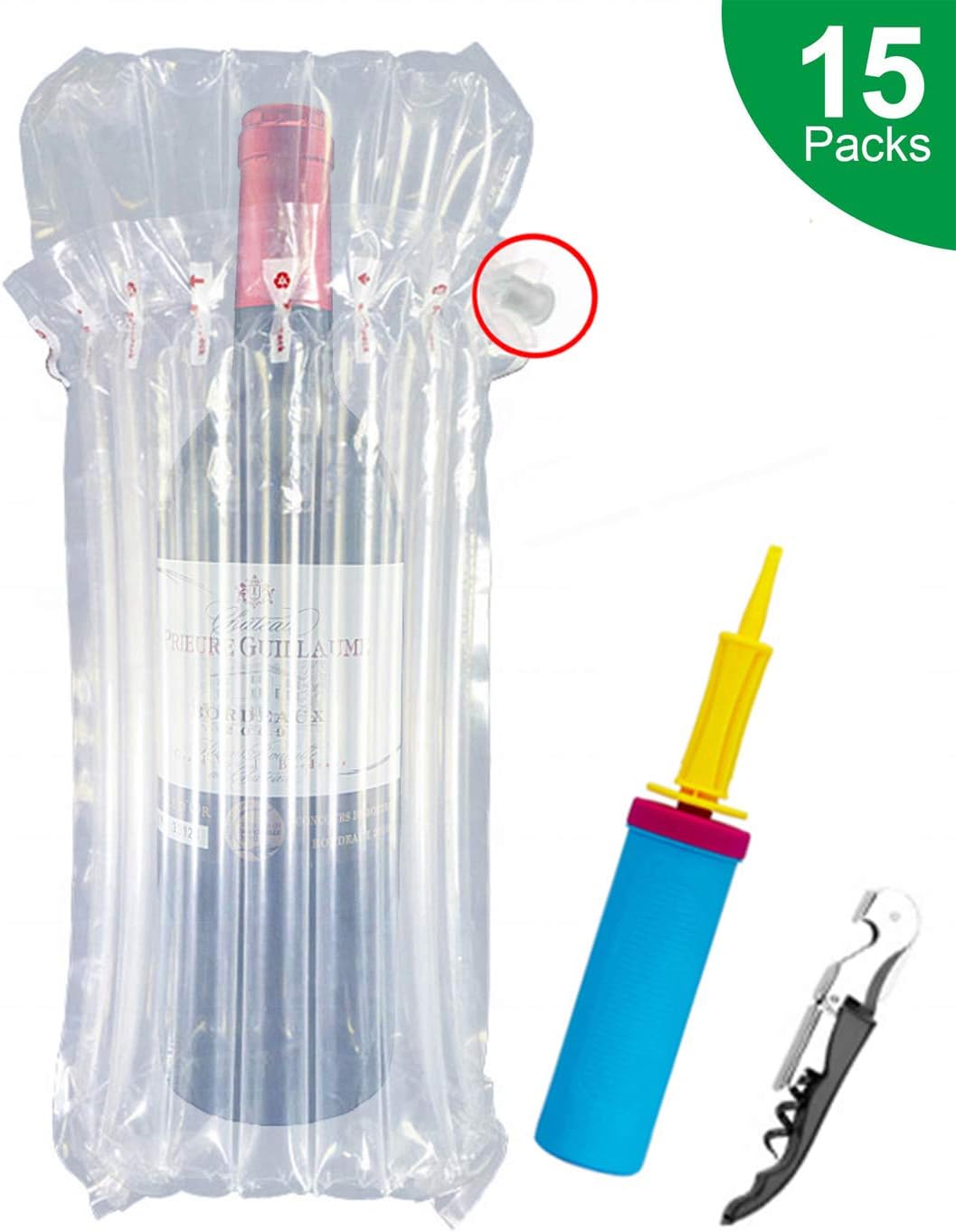 Wine Bottle Protector 15 Pack Air Column Cushion Bag Shipping Bag for Packing and Safe Transportation of Glass Bottles Fragile Items