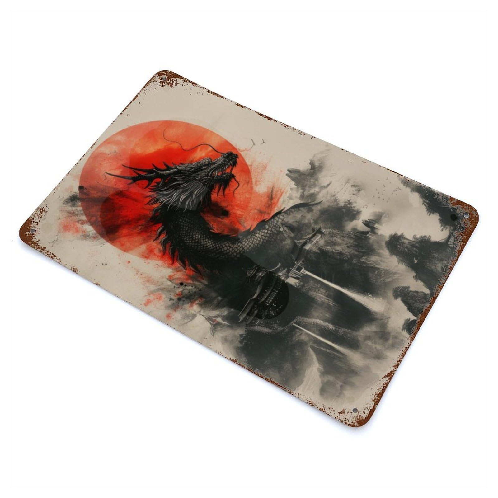 Dragon Under A Blood Moon Rusty Metal Tin Sign 11.8"x7.9", for Shed, Workshop And Garage Wall Decor, Novelty Wall Decor