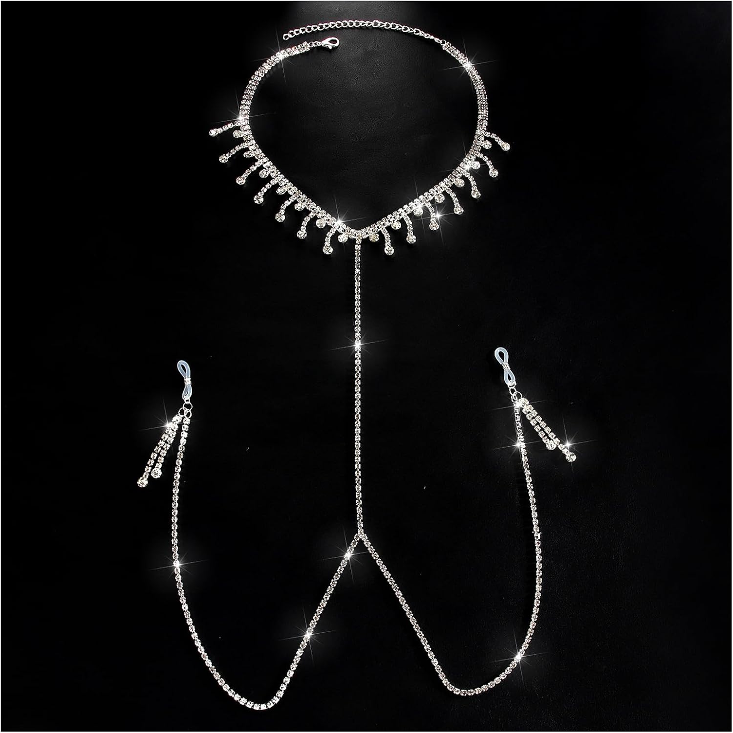 Rhinestone Tassel Choker Necklace Sexy Non Piercing Nipple Jewelry Summer Beach Chest Body Chain Crystal Nipple Body Accessories Jewelry for Women