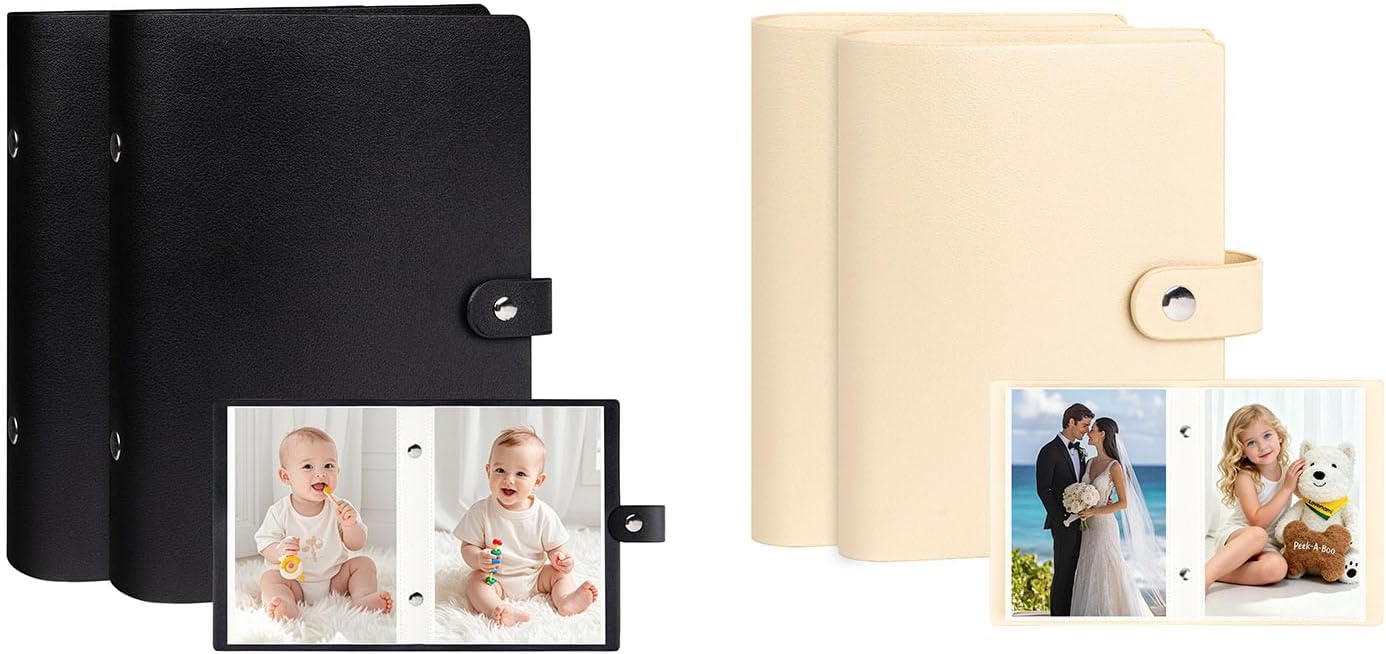 Aevdor 2 Pack Small 4x6 Photo Albums, 104 Photos Total, Black+Beige