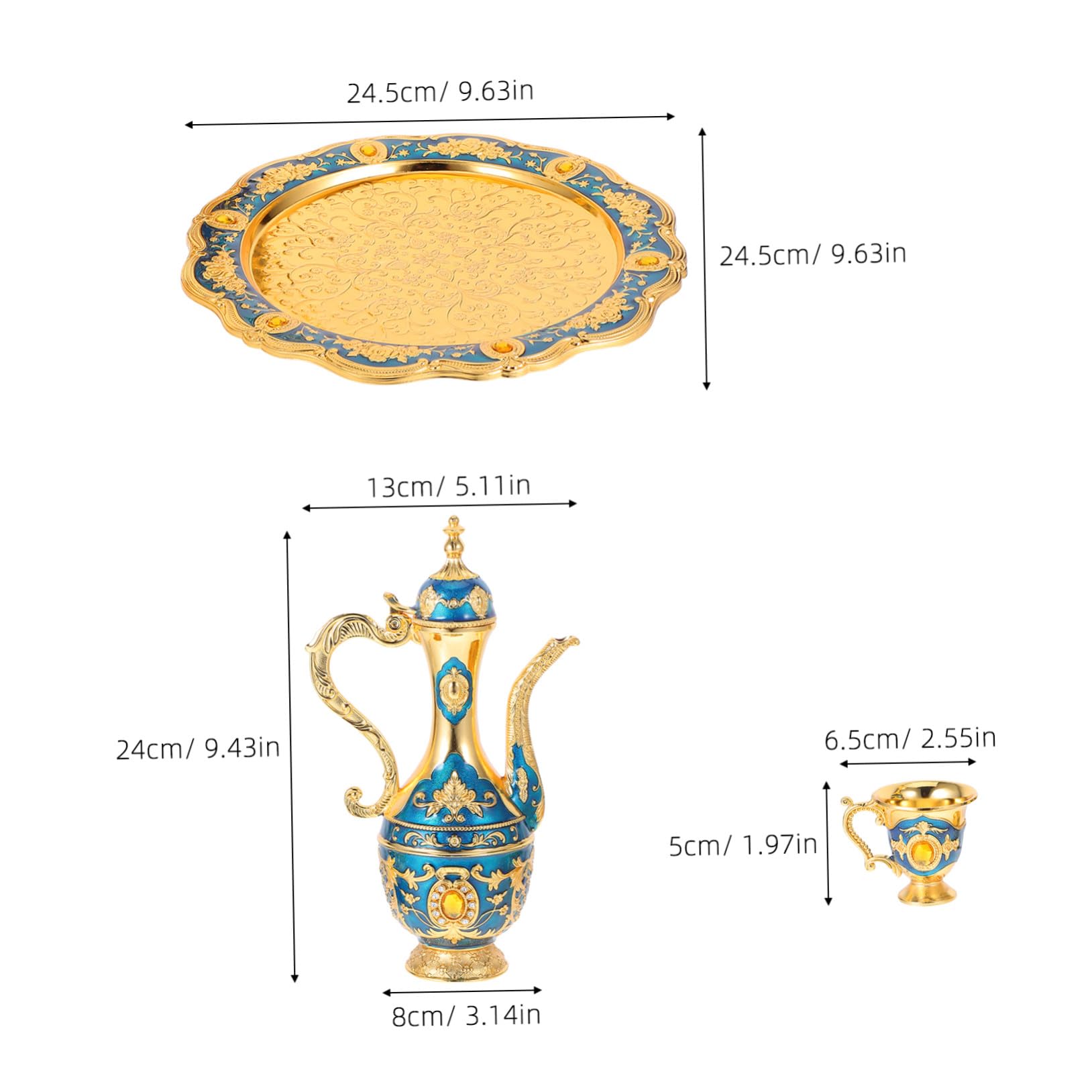 MAGICLULU Bicchieri da Vino in Metallo Antico con Vassoio Calici Incisi Stile Palazzo Retrò Dorate per Degustazioni ed Eleganti