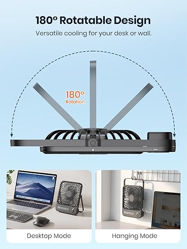 Miniatura 7 de Warmco Ventilador de viaje portátil de 10000 mAh de 7 pulgadas, máximo 24 horas de funcionamiento, ventilador de escritorio ultra delgado y