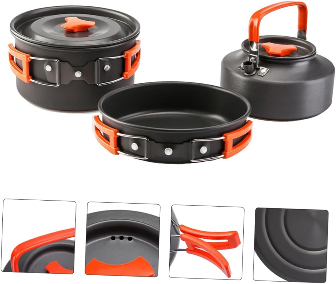 -1 Camping Cooking Set 3-Piece Outdoor Cookware Aluminum Alloy Pot Set Lightweight for Backpacking