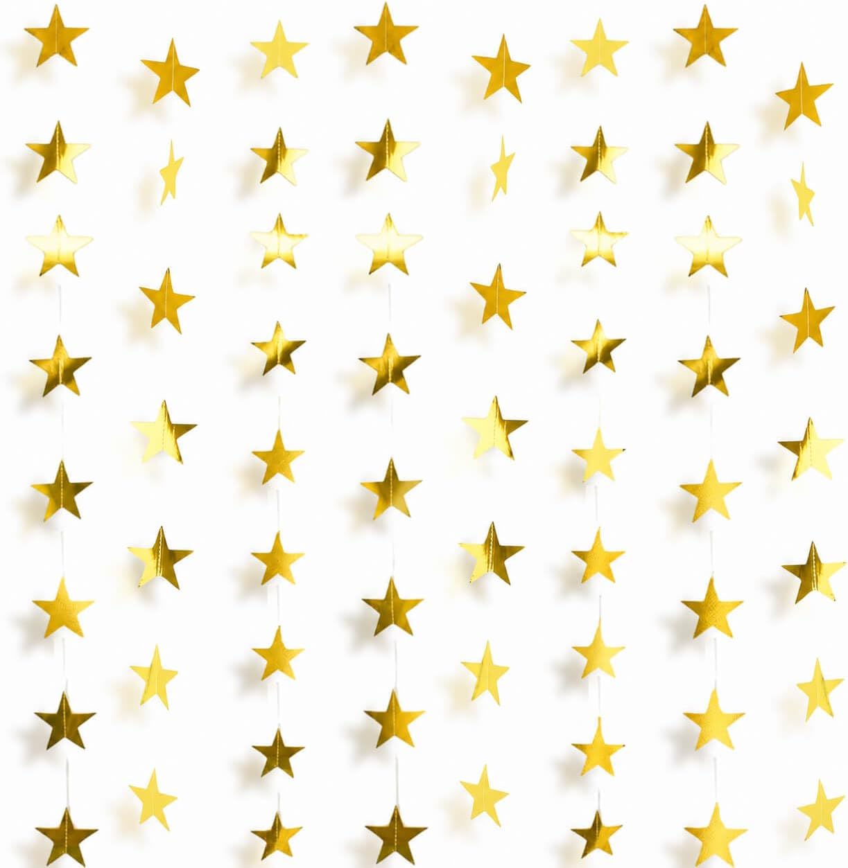105Feet Gold Star Garland Banner for Birthday Party Decorations 2026 Hanging- Golden Double Side Twinkle Paper Stars Streamers Backdrop for Graduation Wedding, Wall Ceiling Classroom Decor 8Pack