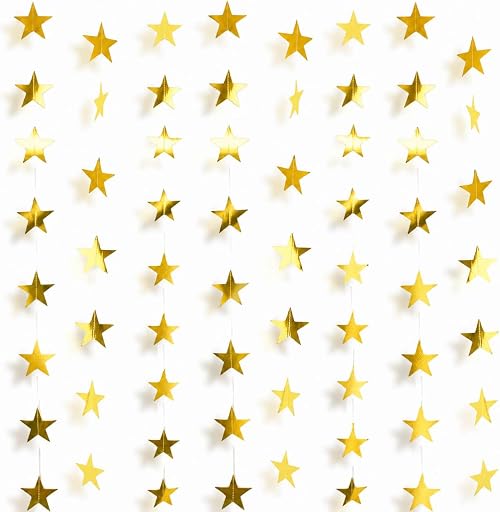 105Feet Gold Star Garland Banner for Birthday Party Decorations 2026 Hanging- Golden Double Side Twinkle Paper Stars Streamers Backdrop for Graduation Wedding, Wall Ceiling Classroom Decor 8Pack