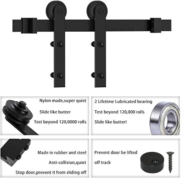 WINSOON 8FT/244CM Sliding Door Track System Barn Door Hardware Sliding Door Kit for Single Wood Door, Frosted Black Carbon Steel I Shape Hanger