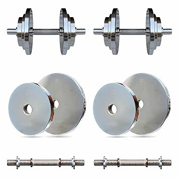 LEEWAY Adjustable 40kg Chrome Dumbbell Set for Home Gym | (2X4+3X4+5X4) Alloy Steel Plates with Dumbbell Rods 28 mm & Spin Lock | Anti‑Rust Mirror Finish | Compact for Strength Training & Home Workout - image, photos
