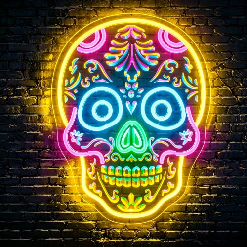 Image of Skeleton Neon Sign for Wall Decor Skull Light Up Sign Hallowmas Led Signs for Room Party Home Wall Decor USB Powered