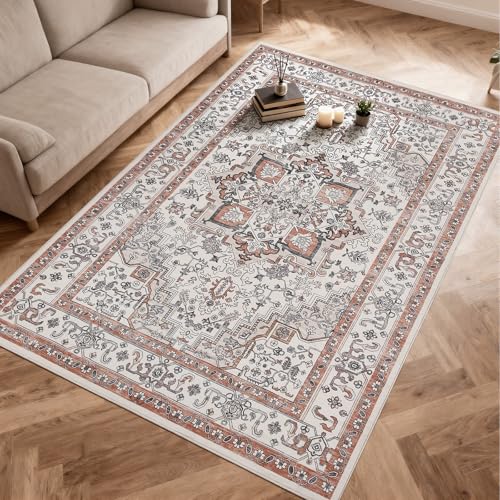 WEZVIX Washable 5X7 Area Rugs for Living Room,Soft Low Pile Vintage Rugs with Non Slip Rubber Backing,Boho Large Carpet for Bedroom Dining Room Farmhouse Nursery Home Office — view 2