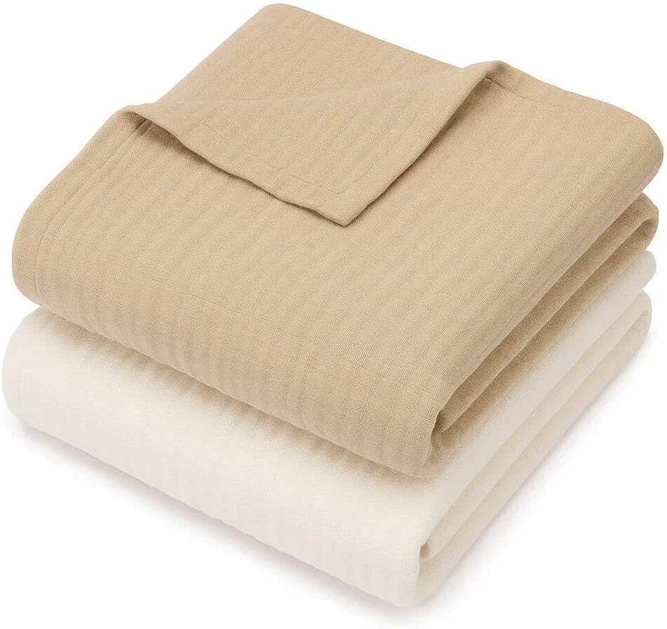 Muslin Baby Blanket – Double Layer Soft Cotton, Lightweight & Breathable, Oeko-TEX Certified - Blanket for Newborns, Infants, Toddlers - 40” x 36” - 2 Pack (Sand and Cream)