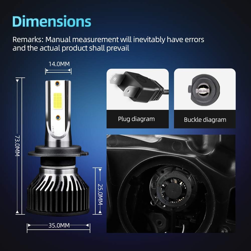 Upgraded Front Light Bulbs Combo Fit for Hyundai SONATA 2011-2014, H7 High H7 Low Beam and H11Fog Light, 6000K White Lights,Plug and Play, Pack of 6