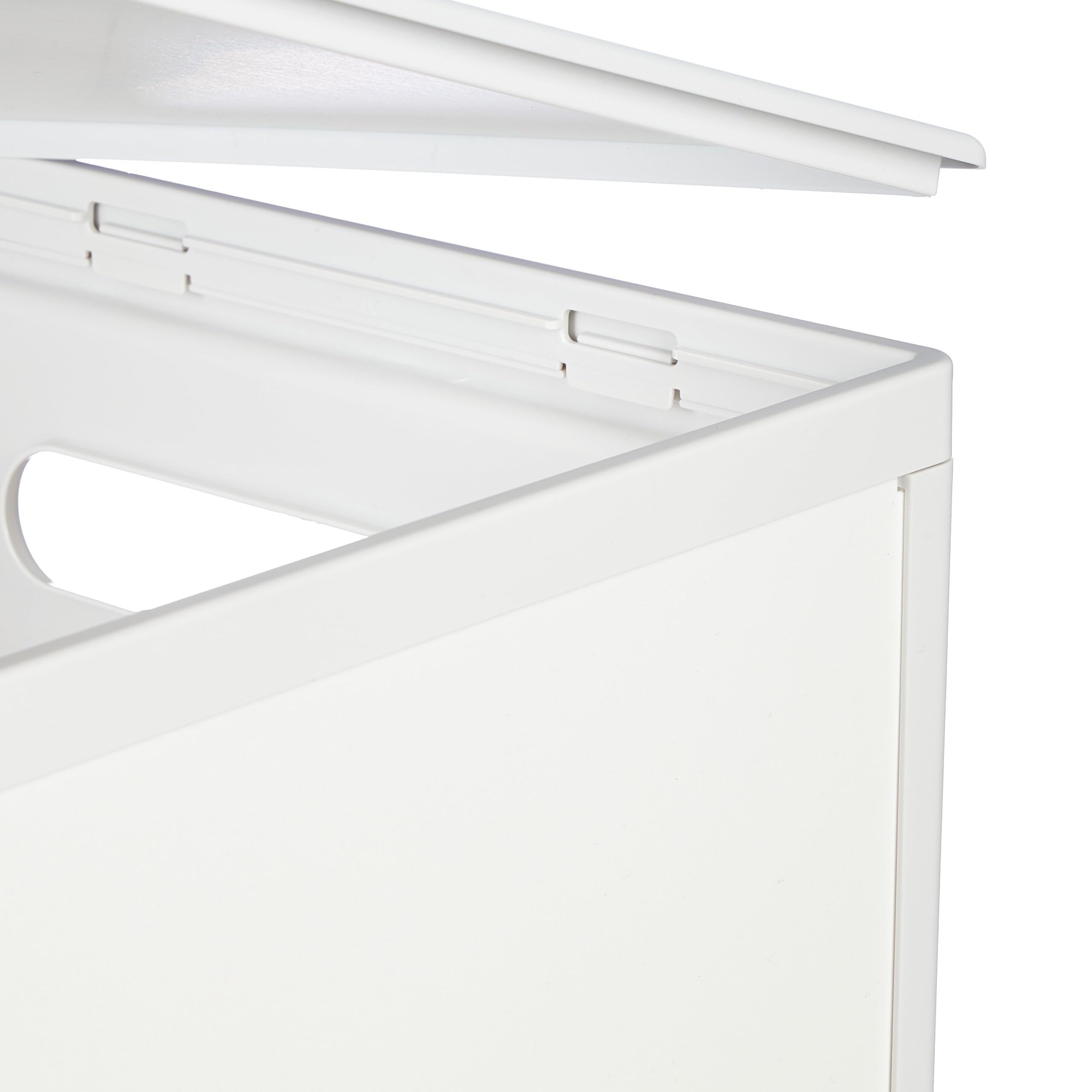 Relaxdays Cajas de Almacenaje Apilables en Set de 4, Cestas de Plástico, 31L, con Tapa y Puerta Semitransparente, Blanco