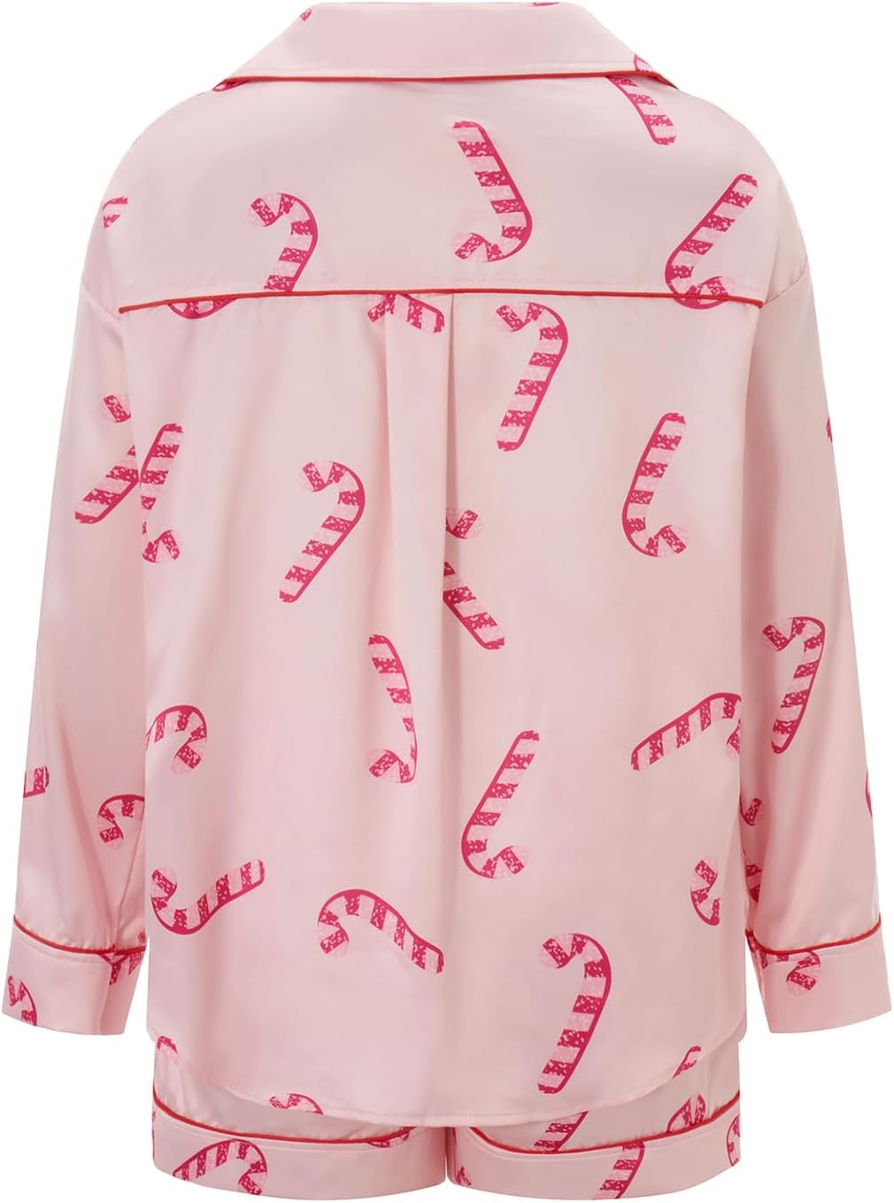 Luckinbaby Christmas Pajamas Shorts Set Women Santa Long Sleeve Button Down Shirt and Shorts Satin 2 Piece Lounge Sleepwear - Image 7